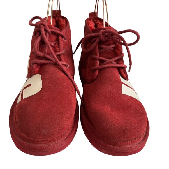 UGG Neumel Chopd boots size 9 Rich Red suede white logo lace up ankle booties - Picture 2 of 13